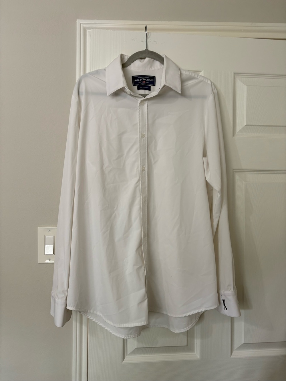Mizzen+Main Leeward Blue Label White Performance Dress Shirt Large Standard Fit